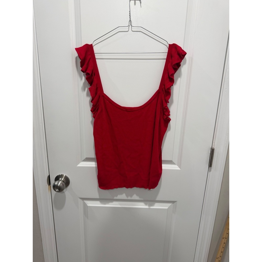 7 For All Mankind Womens Tank Top Ruffle Shoulder Red XL